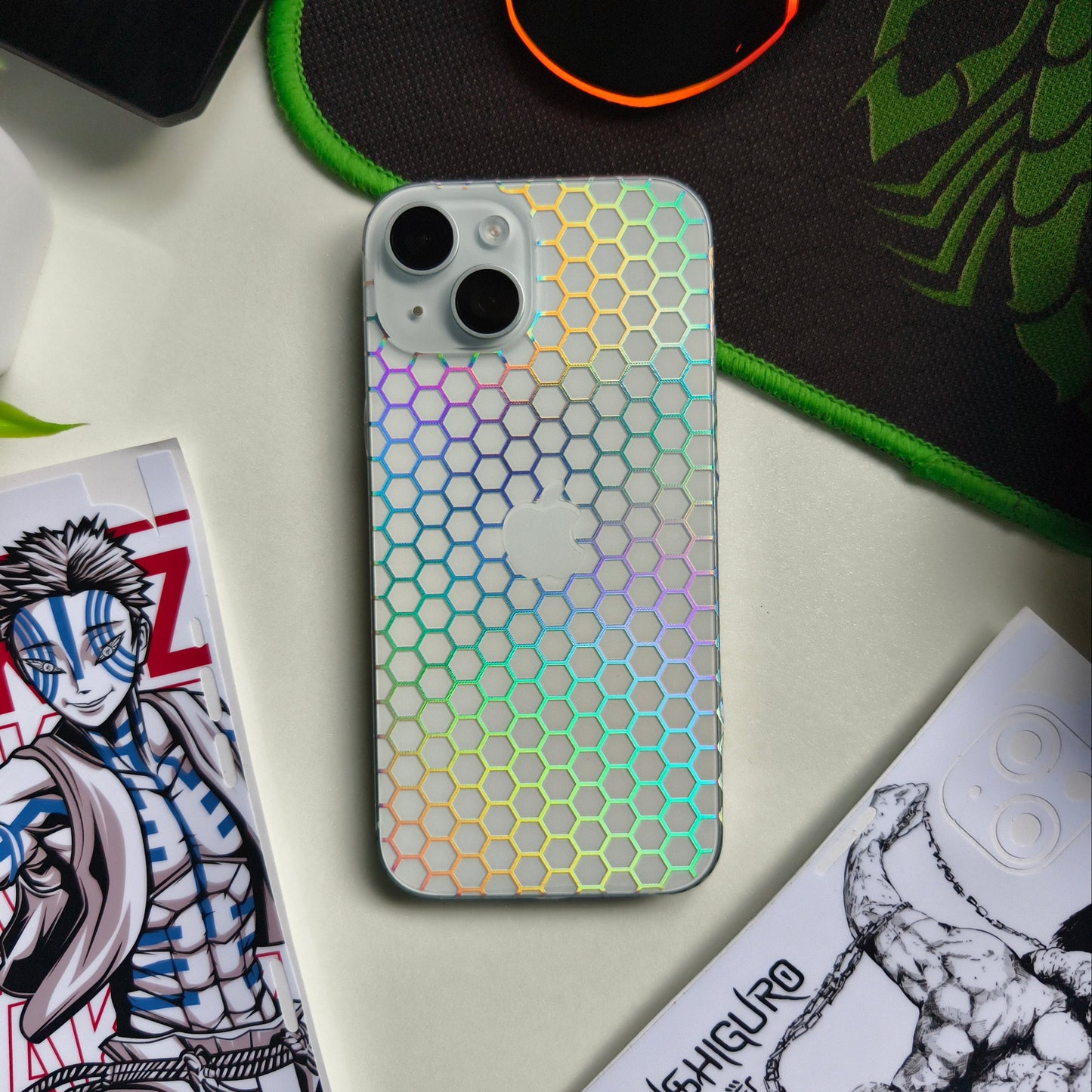 Honeycomb 3D Rainbow Transparent Mobile Skin Wrap - (Installation Kit Included)