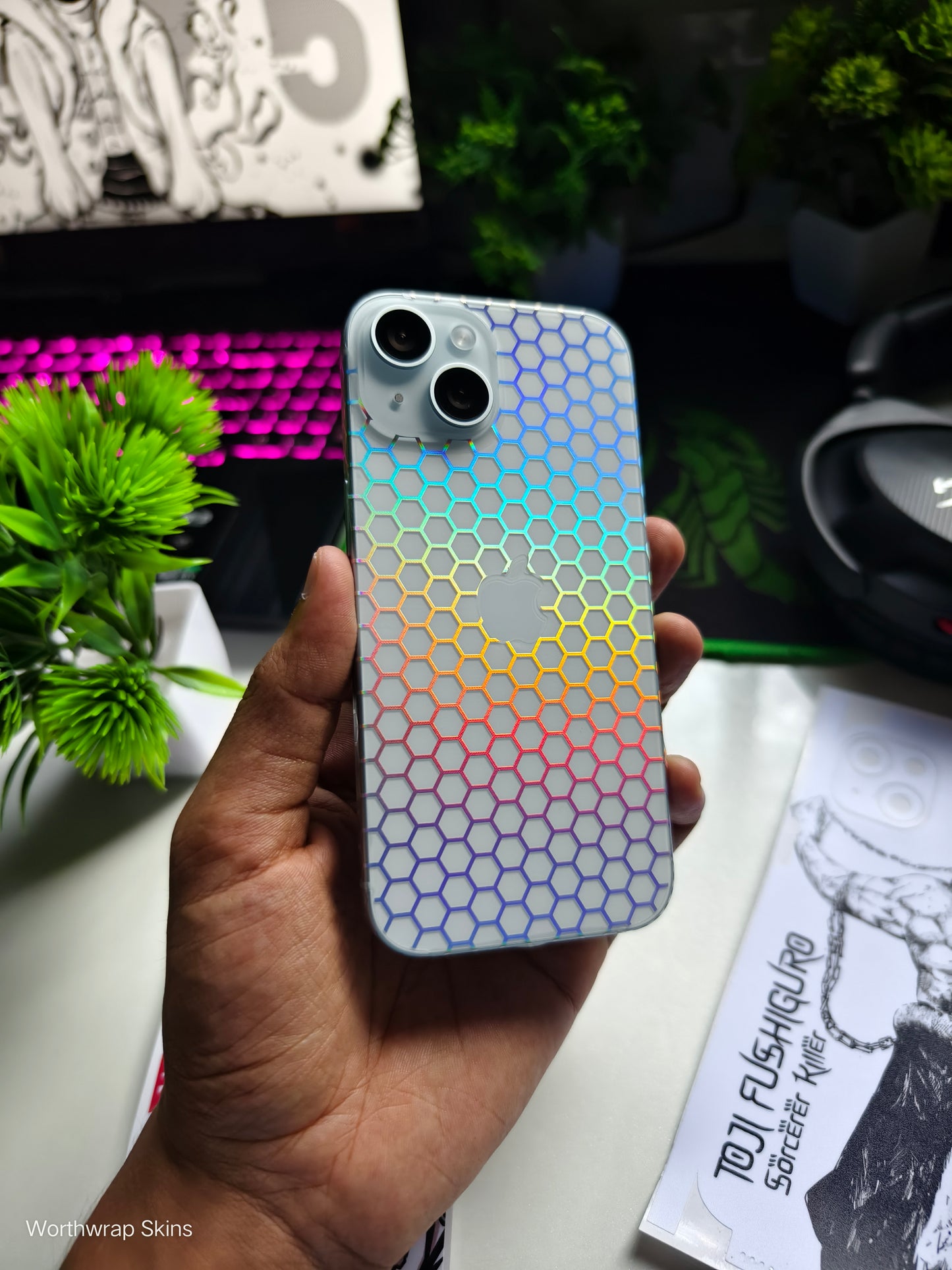 Honeycomb 3D Rainbow Transparent Mobile Skin Wrap - (Installation Kit Included)