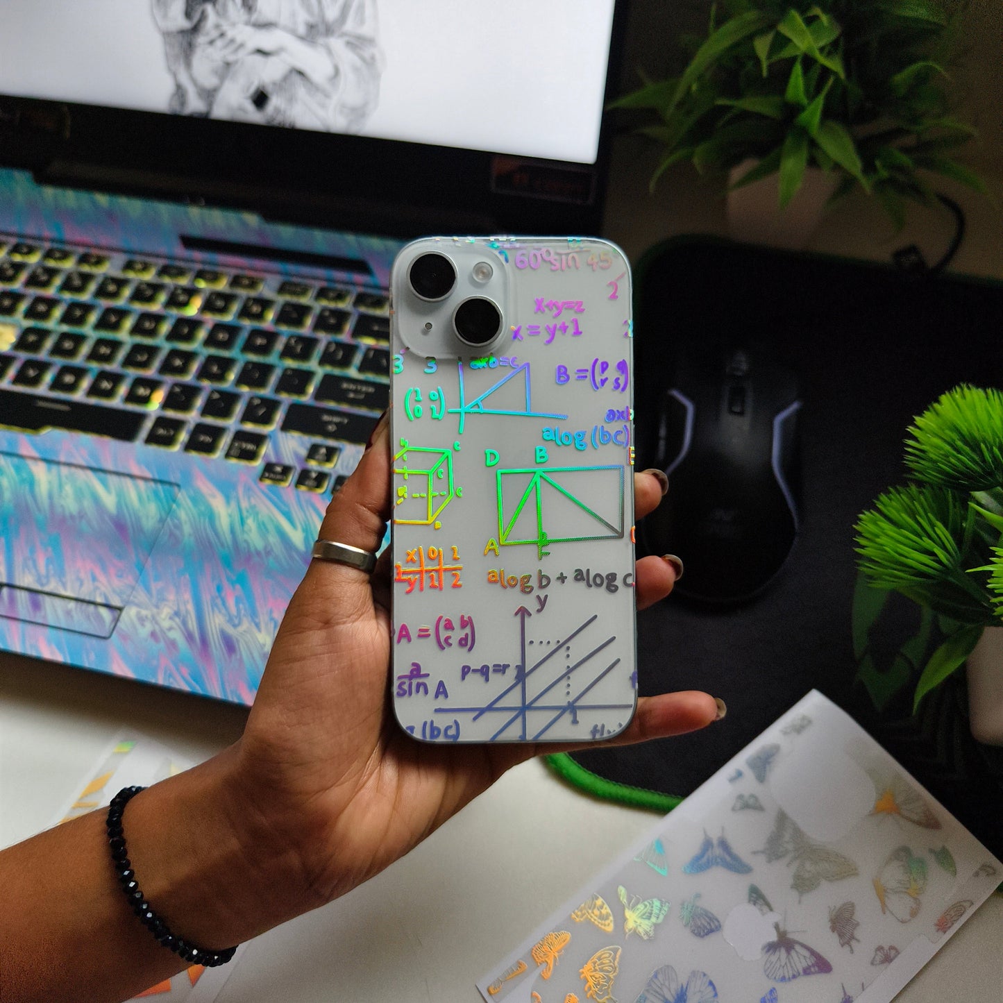 Abstract Algebra 3D Rainbow Transparent Mobile Skin Wrap - (Installation Kit Included)