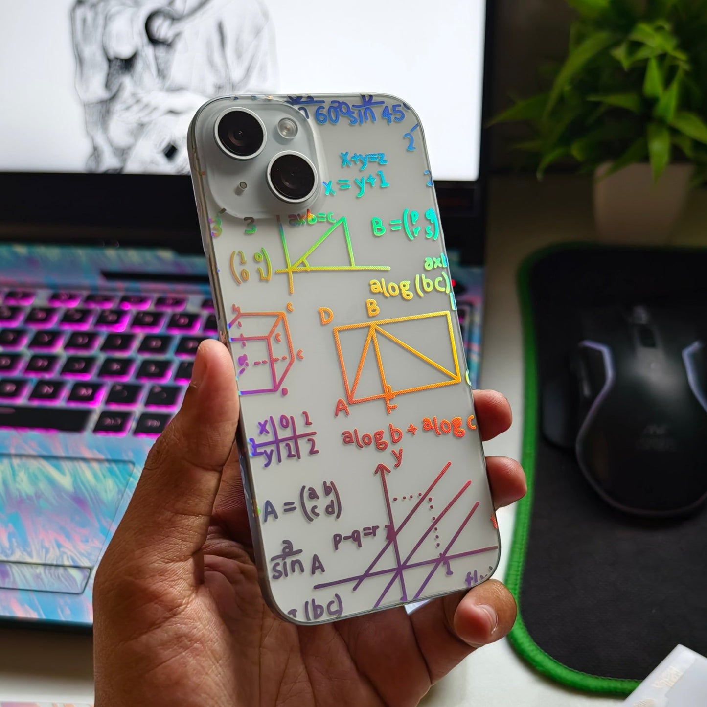 Abstract Algebra 3D Rainbow Transparent Mobile Skin Wrap - (Installation Kit Included)