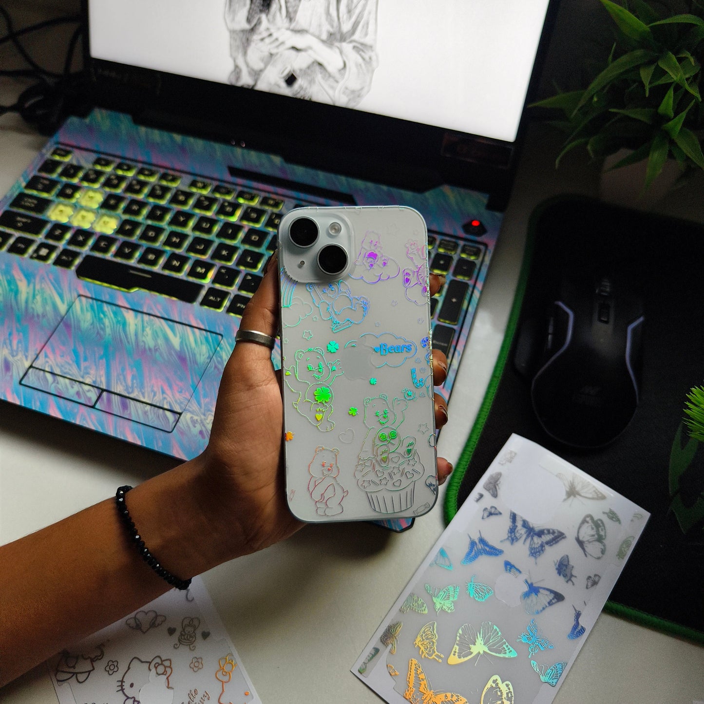 Cute Bears 3D Rainbow Transparent Mobile Skin Wrap - (Installation Kit Included)