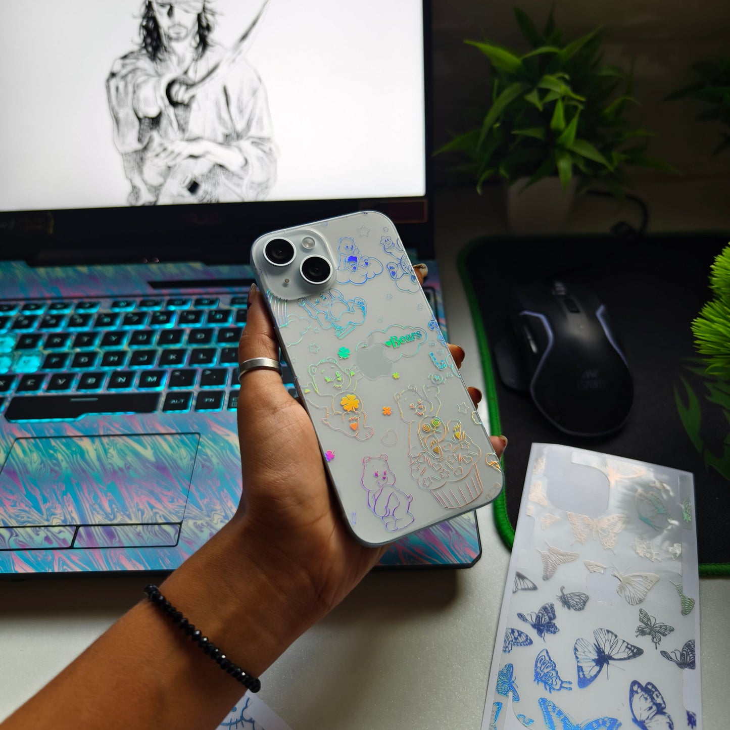 Cute Bears 3D Rainbow Transparent Mobile Skin Wrap - (Installation Kit Included)