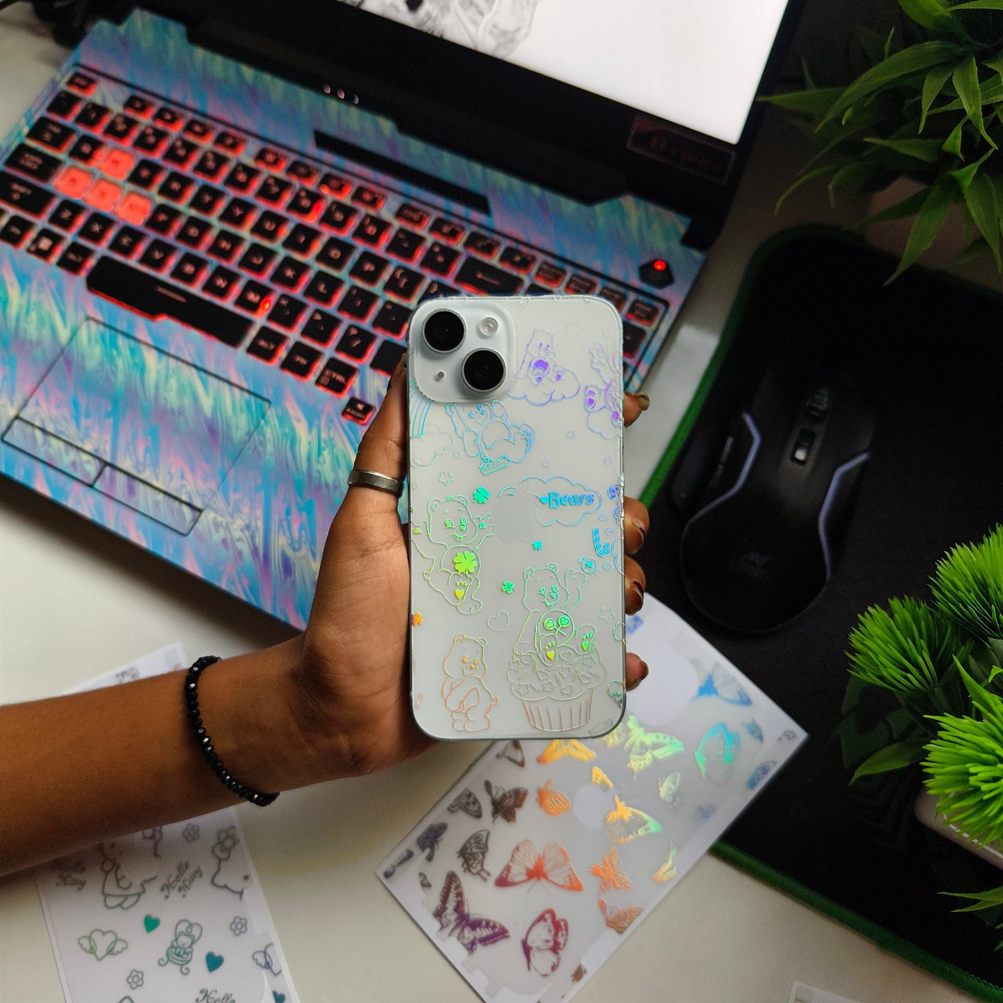 Cute Bears 3D Rainbow Transparent Mobile Skin Wrap - (Installation Kit Included)