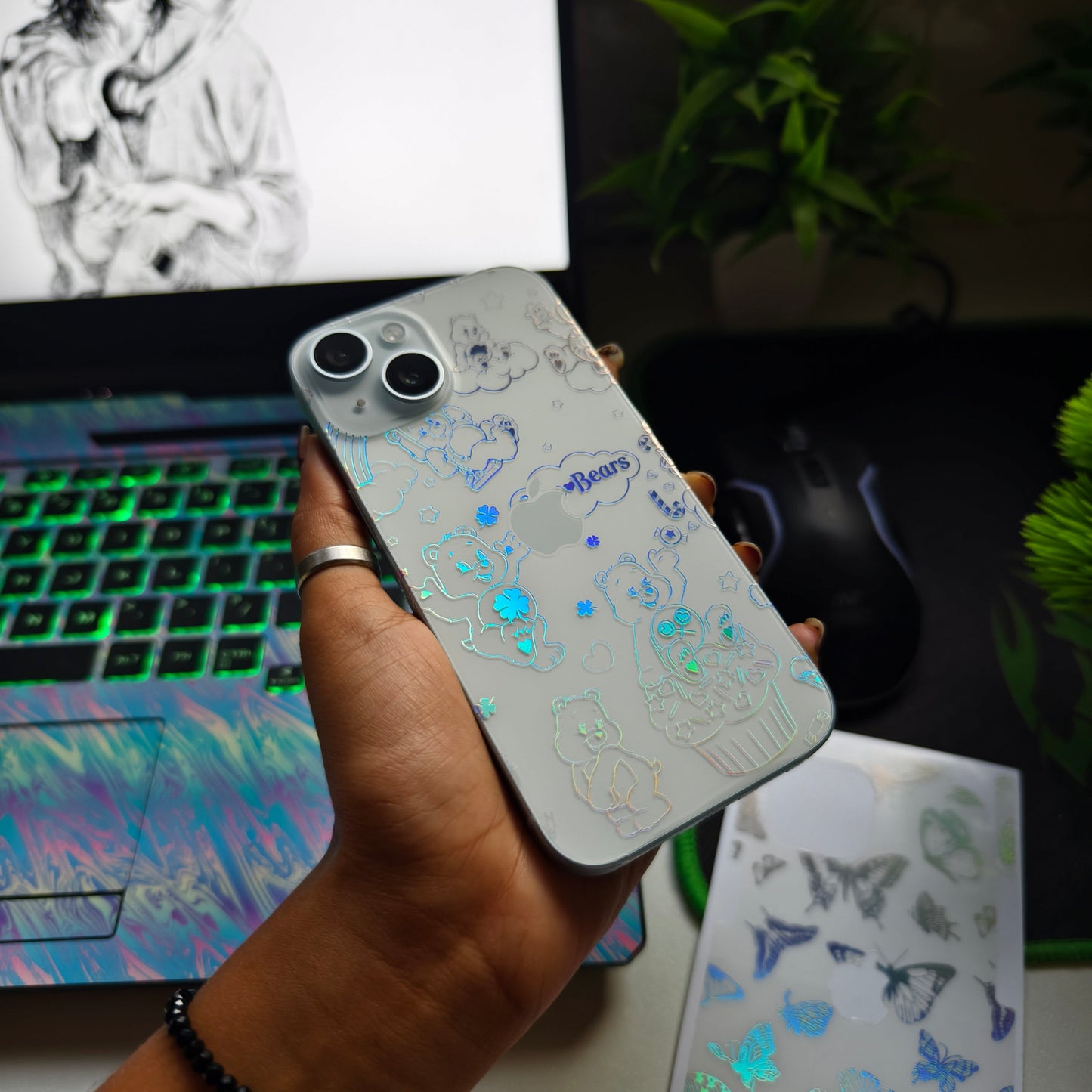 Cute Bears 3D Rainbow Transparent Mobile Skin Wrap - (Installation Kit Included)