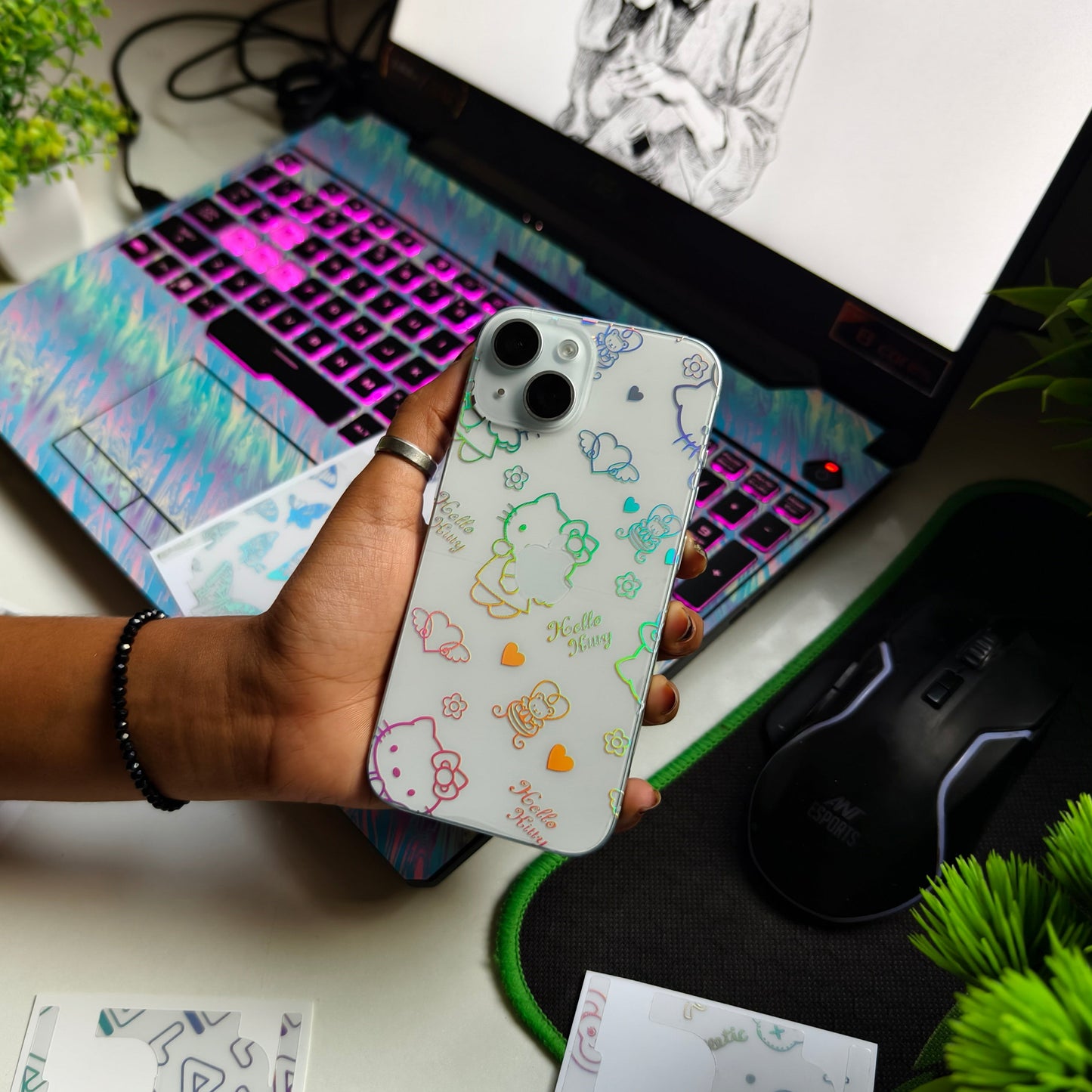 Hello Kitty 3D Rainbow Transparent Mobile Skin Wrap - (Installation Kit Included)