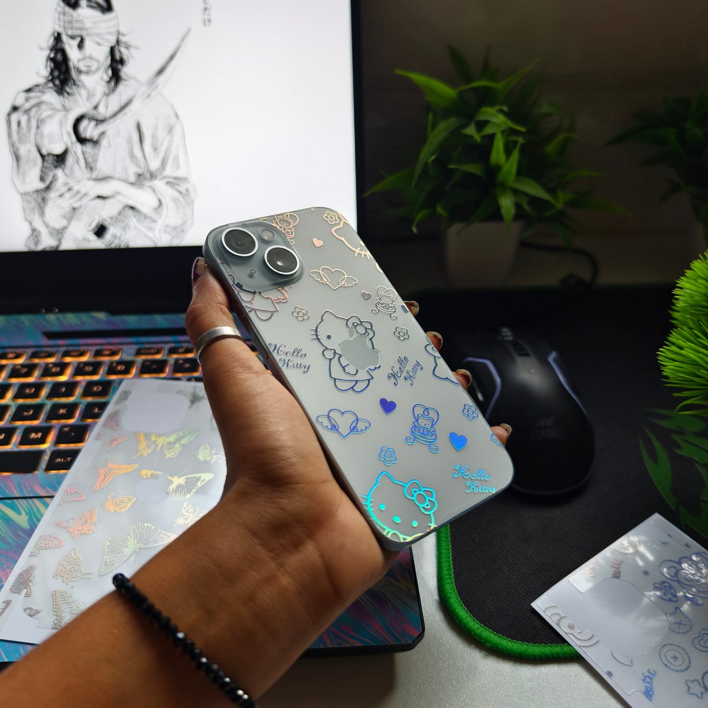 Hello Kitty 3D Rainbow Transparent Mobile Skin Wrap - (Installation Kit Included)
