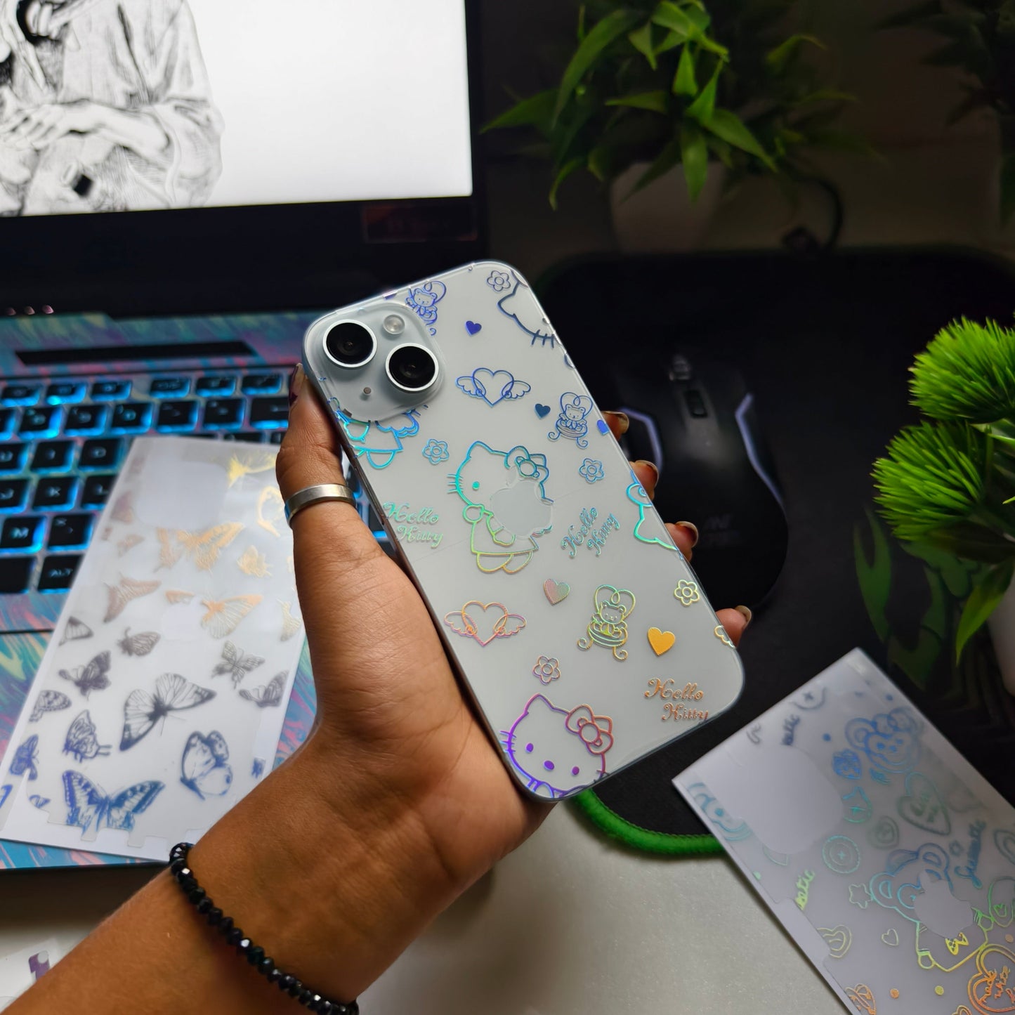 Hello Kitty 3D Rainbow Transparent Mobile Skin Wrap - (Installation Kit Included)