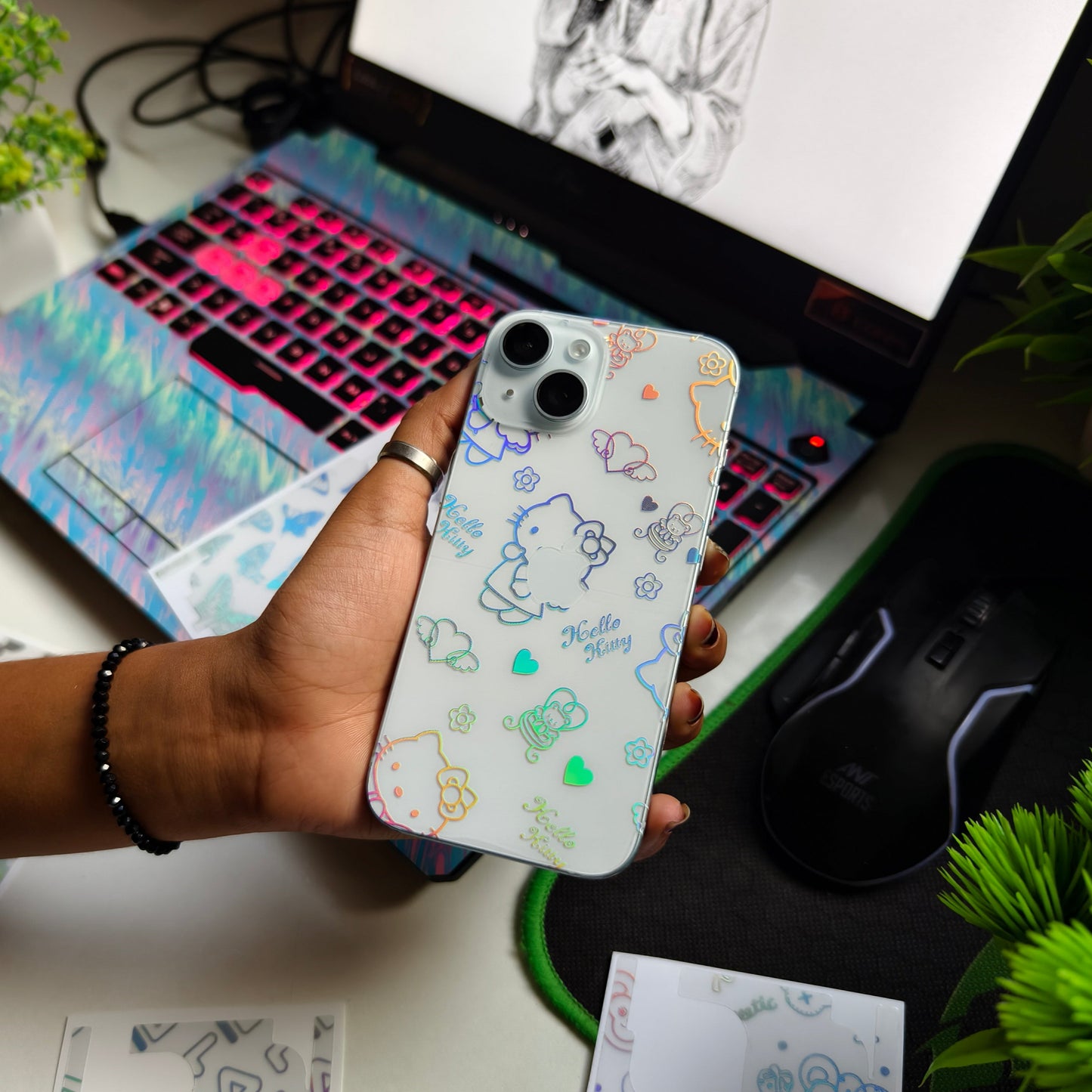 Hello Kitty 3D Rainbow Transparent Mobile Skin Wrap - (Installation Kit Included)