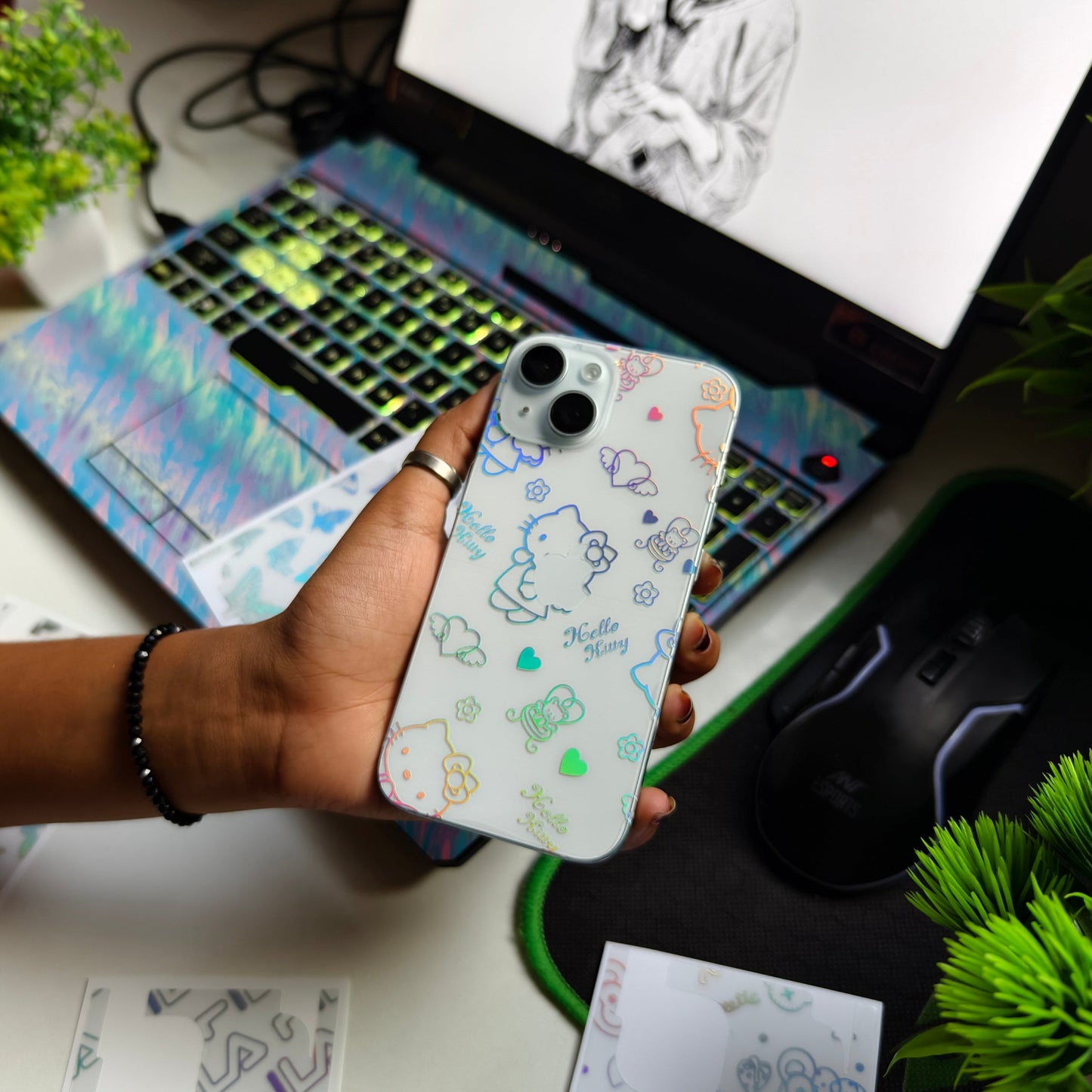 Hello Kitty 3D Rainbow Transparent Mobile Skin Wrap - (Installation Kit Included)