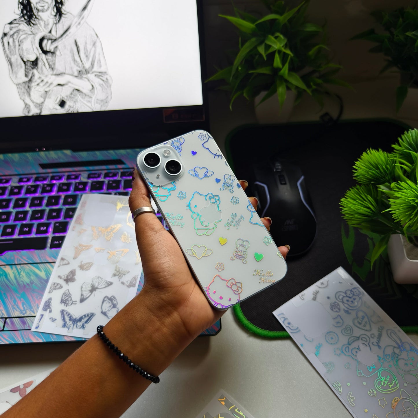 Hello Kitty 3D Rainbow Transparent Mobile Skin Wrap - (Installation Kit Included)