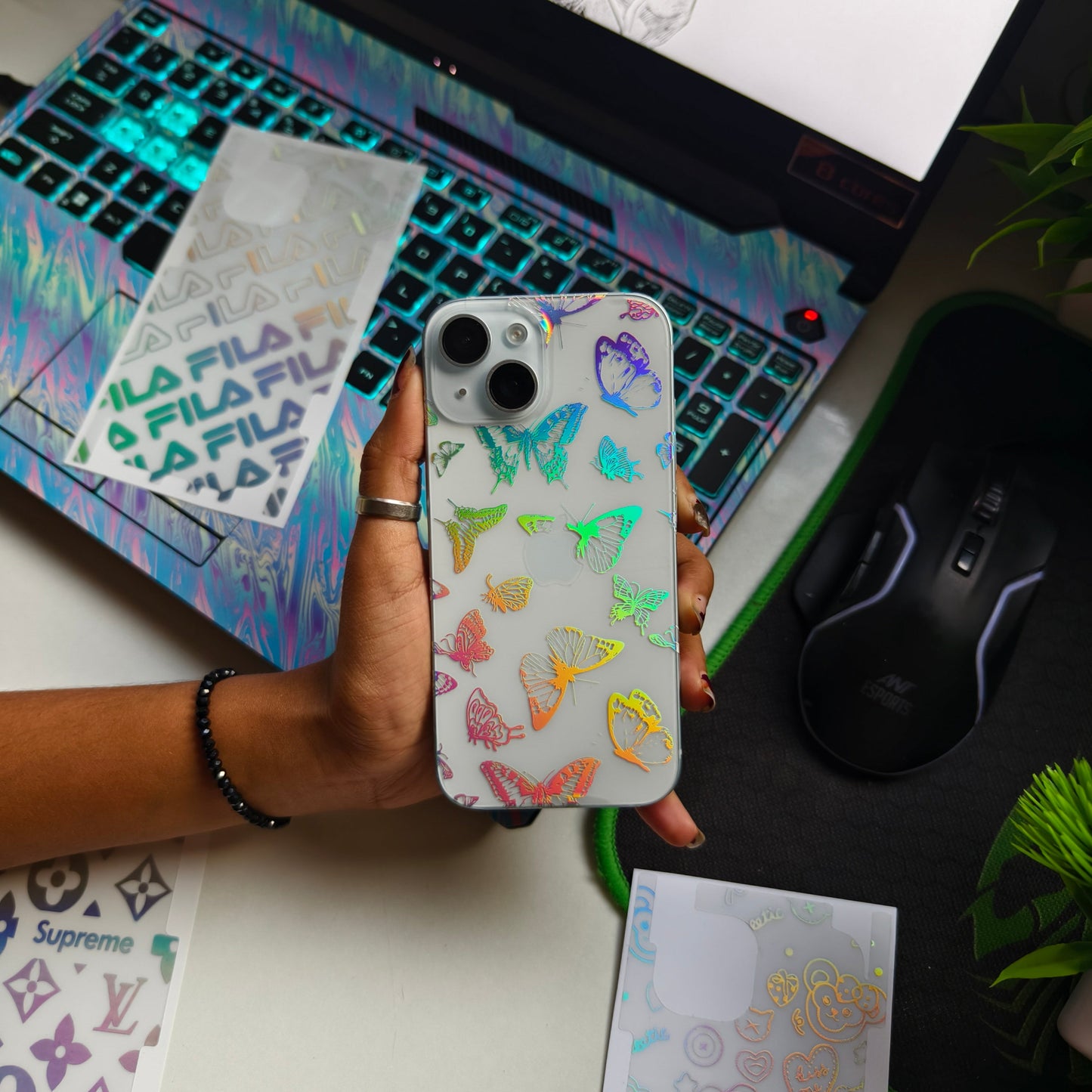 Butterfly 3D Rainbow Transparent Mobile Skin Wrap - (Installation Kit Included)