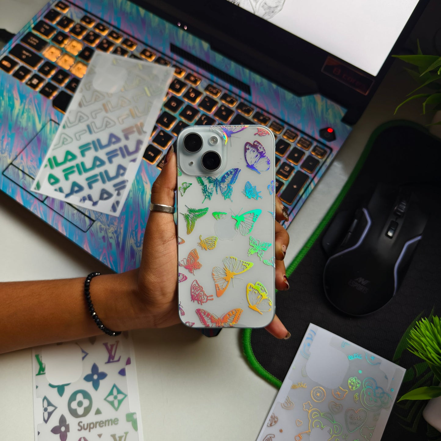 Butterfly 3D Rainbow Transparent Mobile Skin Wrap - (Installation Kit Included)