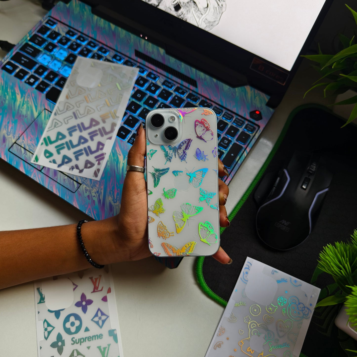 Butterfly 3D Rainbow Transparent Mobile Skin Wrap - (Installation Kit Included)