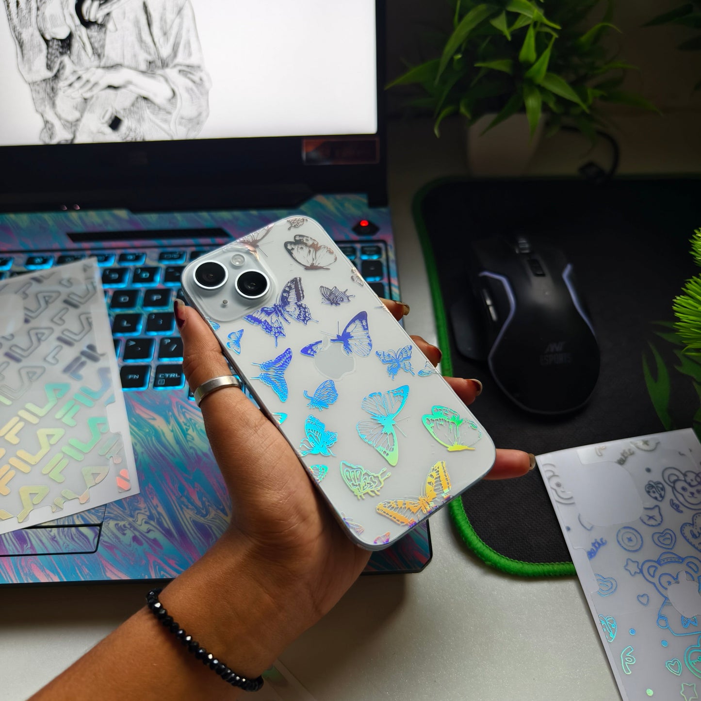 Butterfly 3D Rainbow Transparent Mobile Skin Wrap - (Installation Kit Included)