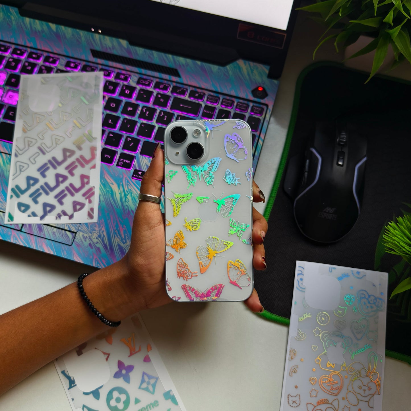 Butterfly 3D Rainbow Transparent Mobile Skin Wrap - (Installation Kit Included)