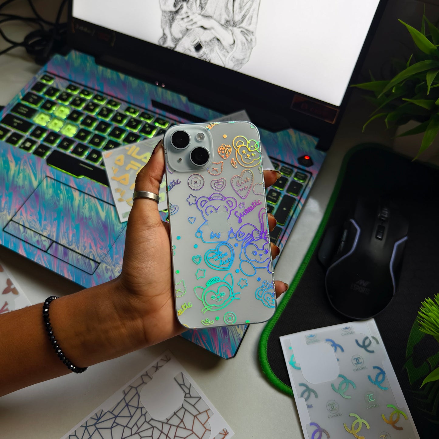 Sweetie 3D Rainbow Transparent Mobile Skin Wrap - (Installation Kit Included)