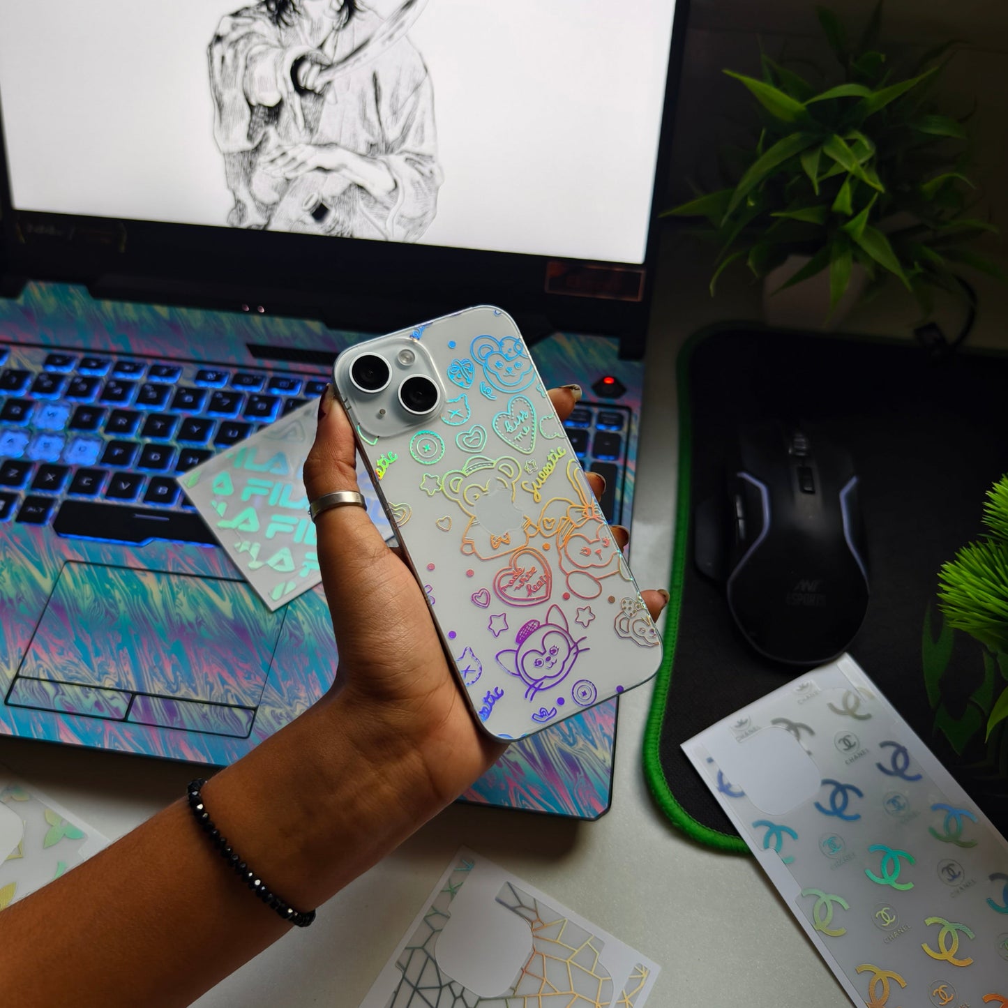 Sweetie 3D Rainbow Transparent Mobile Skin Wrap - (Installation Kit Included)