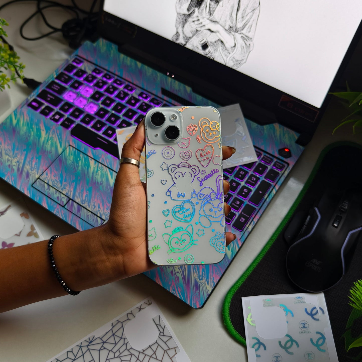 Sweetie 3D Rainbow Transparent Mobile Skin Wrap - (Installation Kit Included)