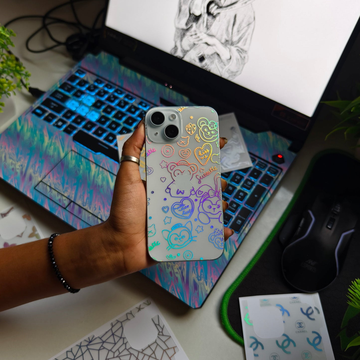 Sweetie 3D Rainbow Transparent Mobile Skin Wrap - (Installation Kit Included)
