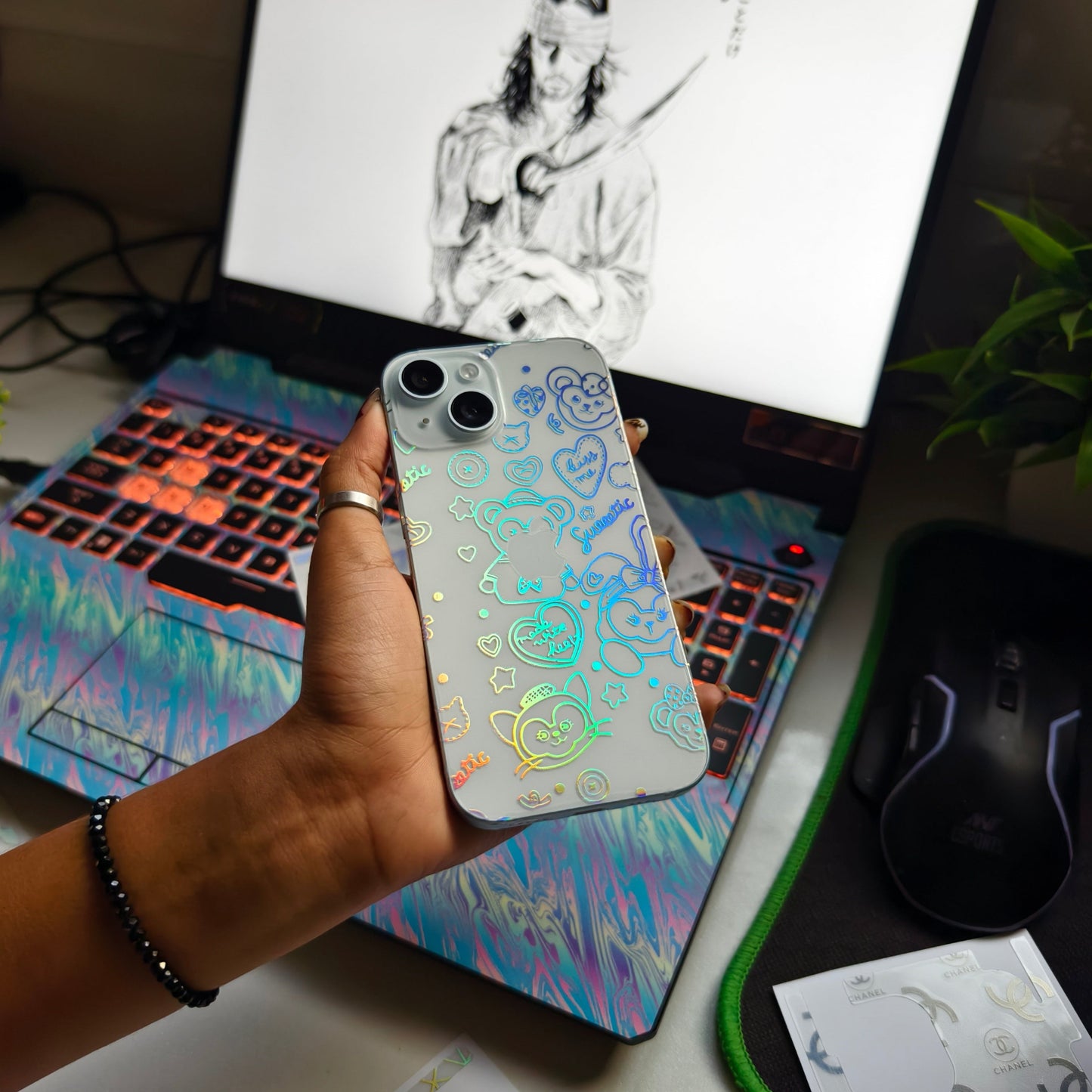 Sweetie 3D Rainbow Transparent Mobile Skin Wrap - (Installation Kit Included)