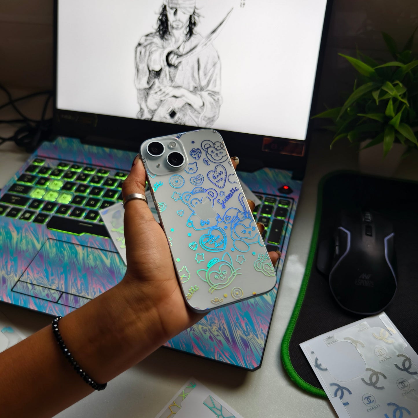Sweetie 3D Rainbow Transparent Mobile Skin Wrap - (Installation Kit Included)