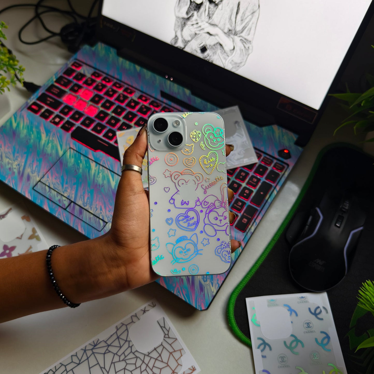 Sweetie 3D Rainbow Transparent Mobile Skin Wrap - (Installation Kit Included)