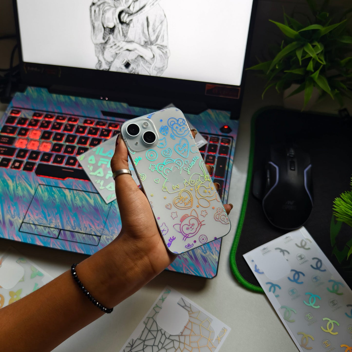 Sweetie 3D Rainbow Transparent Mobile Skin Wrap - (Installation Kit Included)