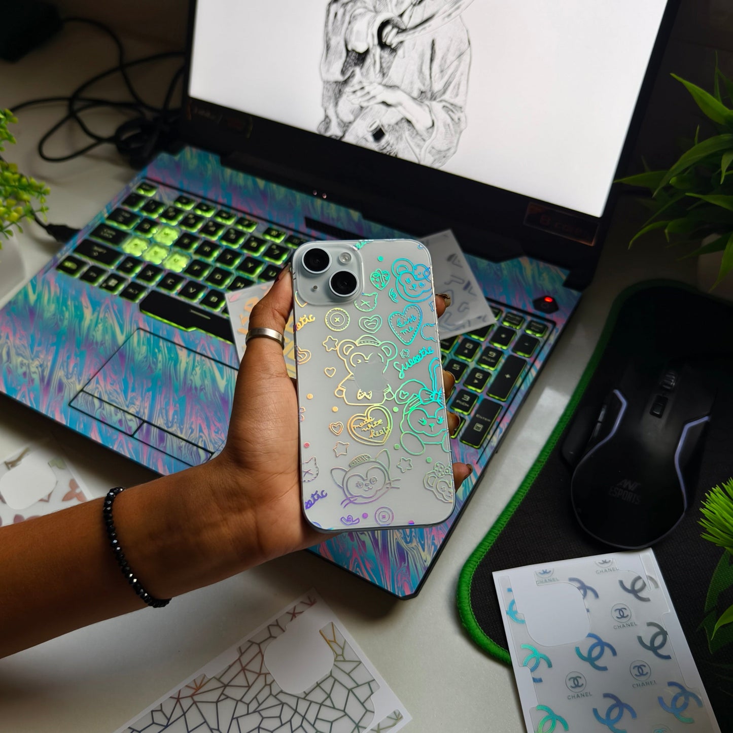 Sweetie 3D Rainbow Transparent Mobile Skin Wrap - (Installation Kit Included)