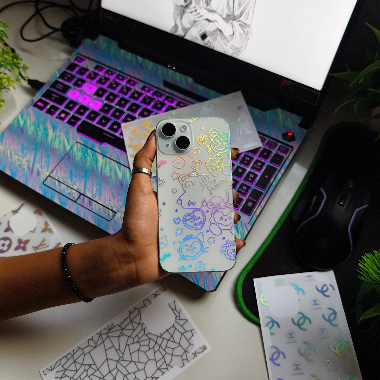 Sweetie 3D Rainbow Transparent Mobile Skin Wrap - (Installation Kit Included)