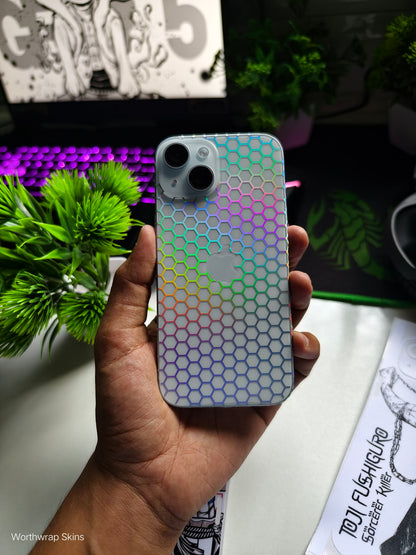 Honeycomb 3D Rainbow Transparent Mobile Skin Wrap - (Installation Kit Included)