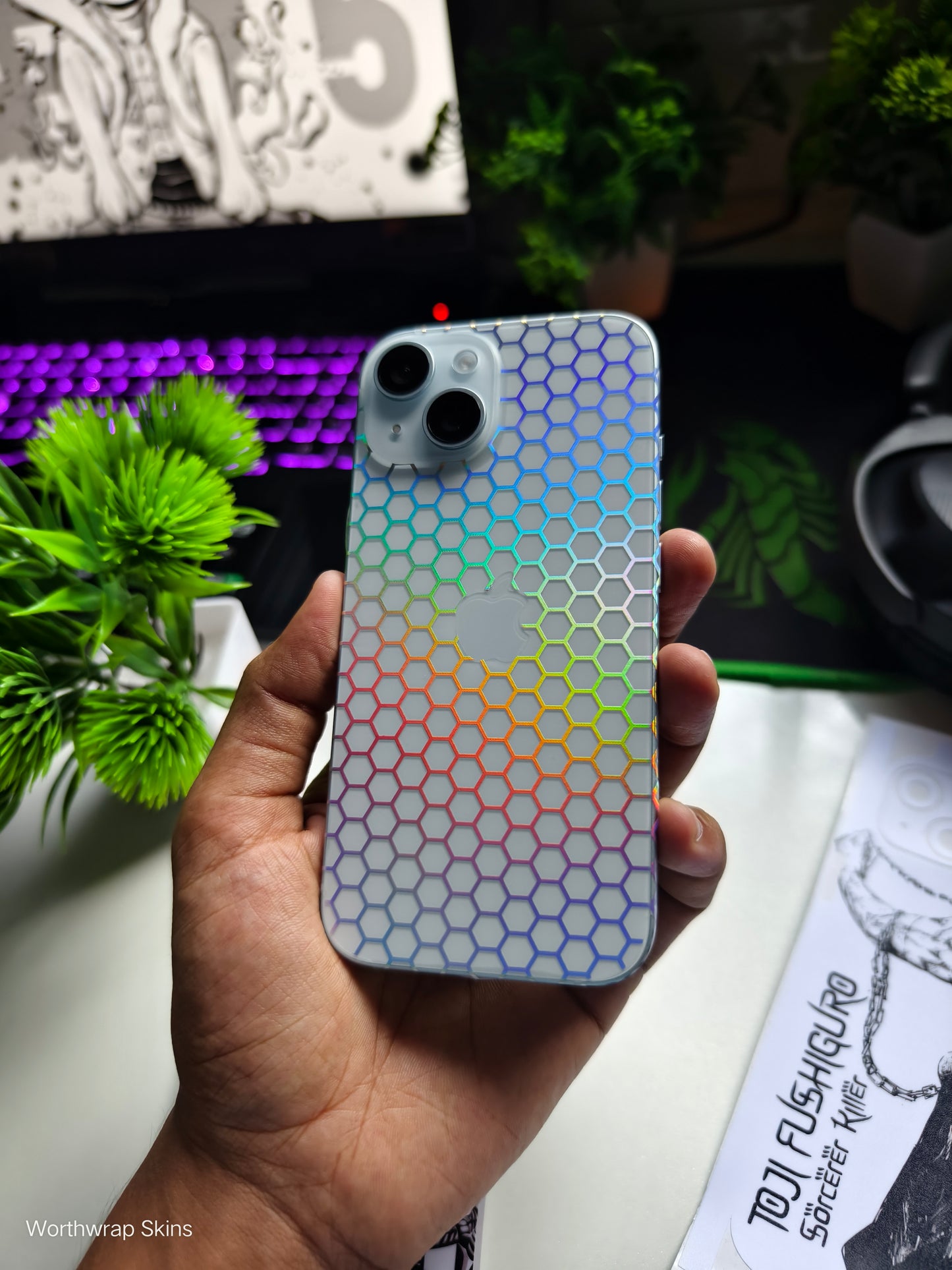 Honeycomb 3D Rainbow Transparent Mobile Skin Wrap - (Installation Kit Included)