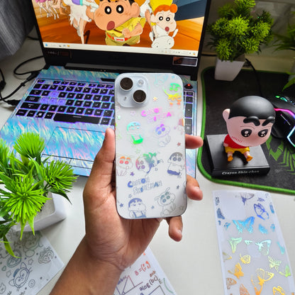 Shinchan 3D Rainbow Transparent Mobile Skin Wrap - (Installation Kit Included)