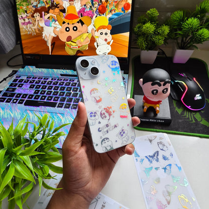 Shinchan 3D Rainbow Transparent Mobile Skin Wrap - (Installation Kit Included)