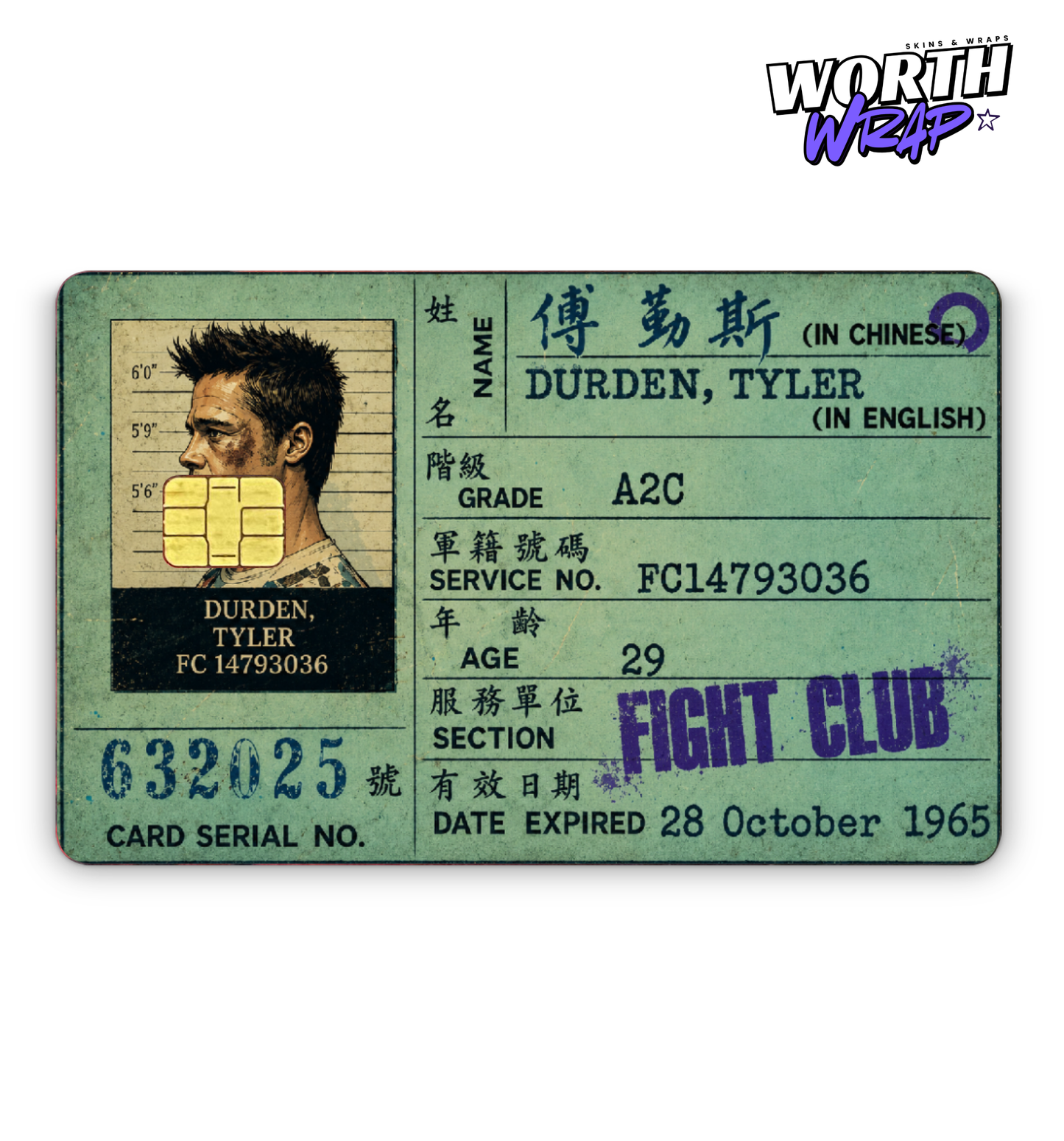 Tyler Durden Fight Club ID Card Skin | Premium Debit & Credit Card Wrap