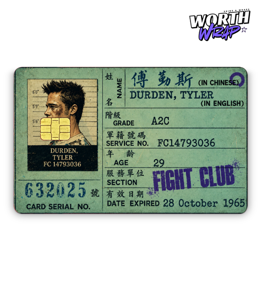 Tyler Durden Fight Club ID Card Skin | Premium Debit & Credit Card Wrap