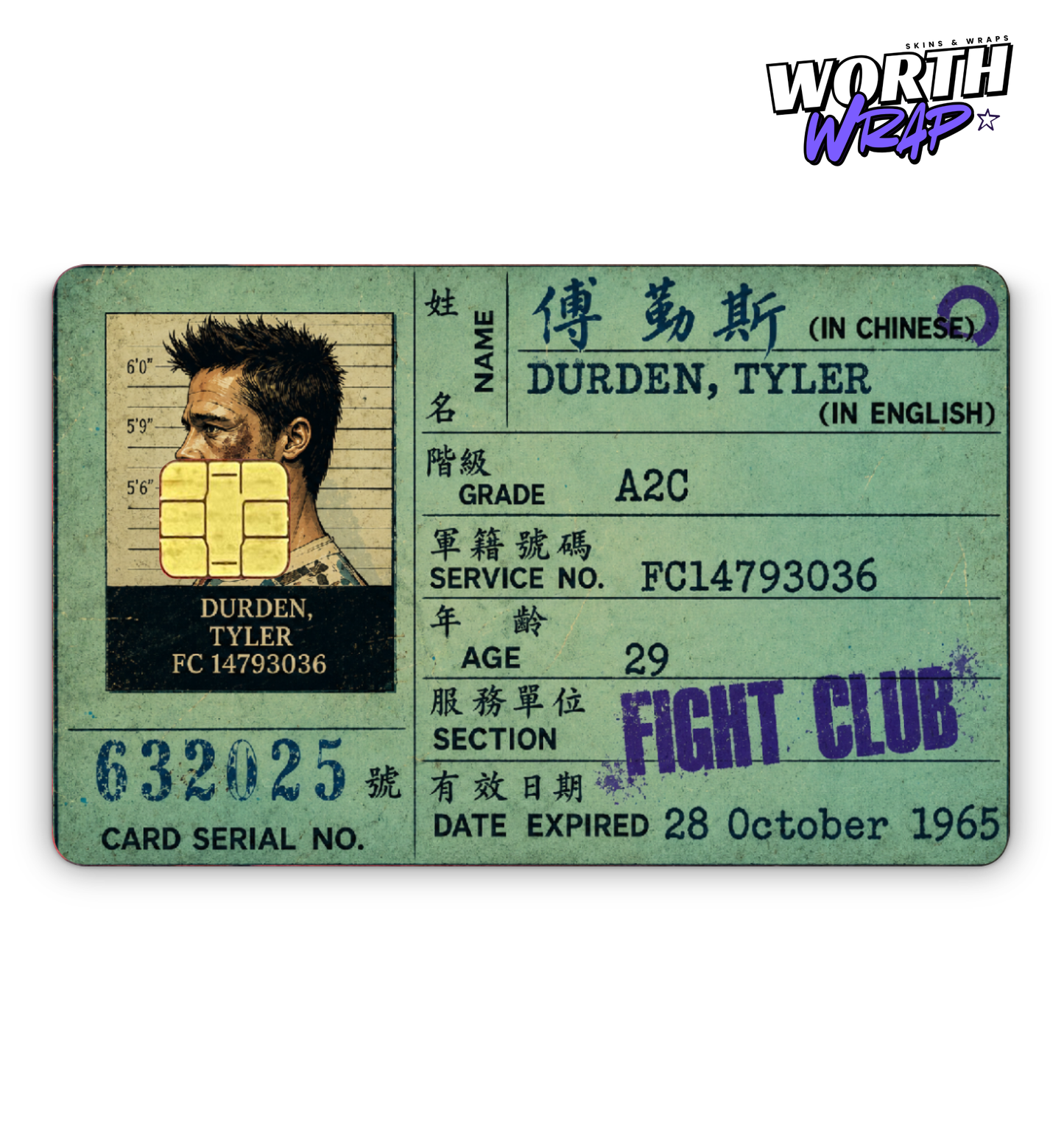 Tyler Durden Fight Club ID Card Skin | Premium Debit & Credit Card Wrap